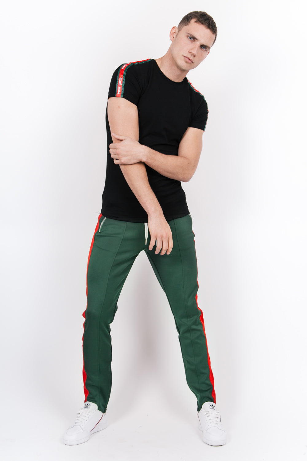 Sixth June - T-shirt bandes bicolores logo noir rouge vert