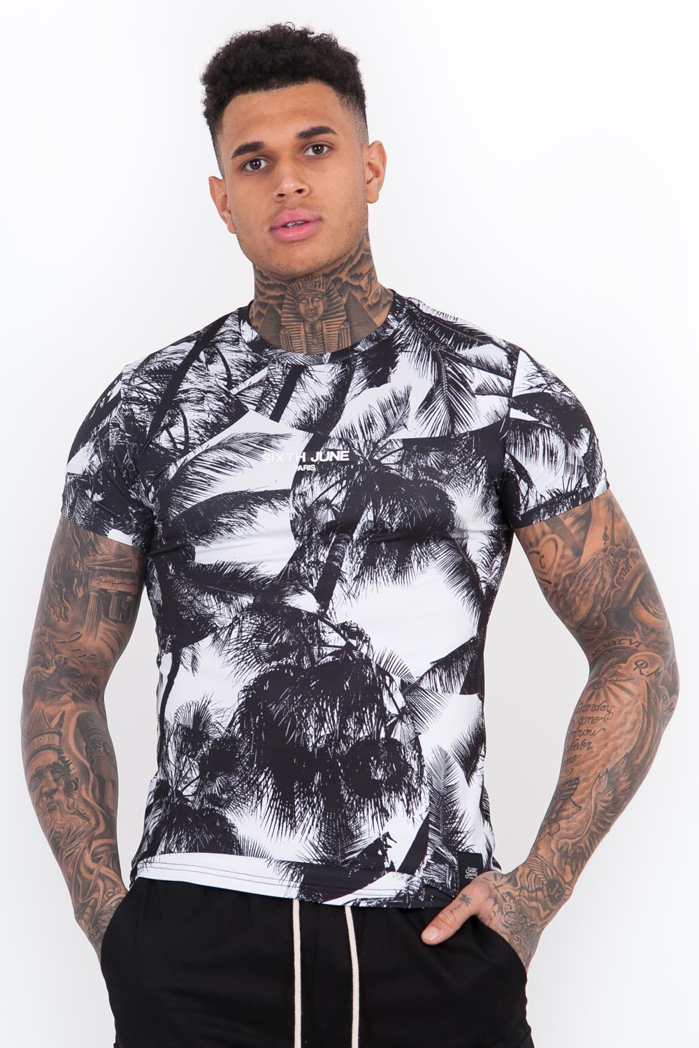 Sixth June - T-Shirt all-over palmiers noir blanc