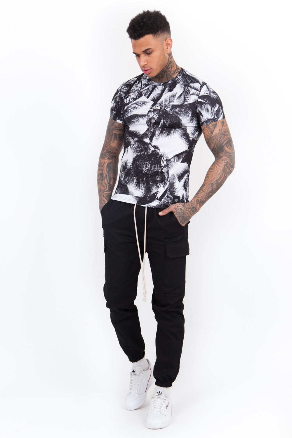 Sixth June - T-Shirt all-over palmiers noir blanc