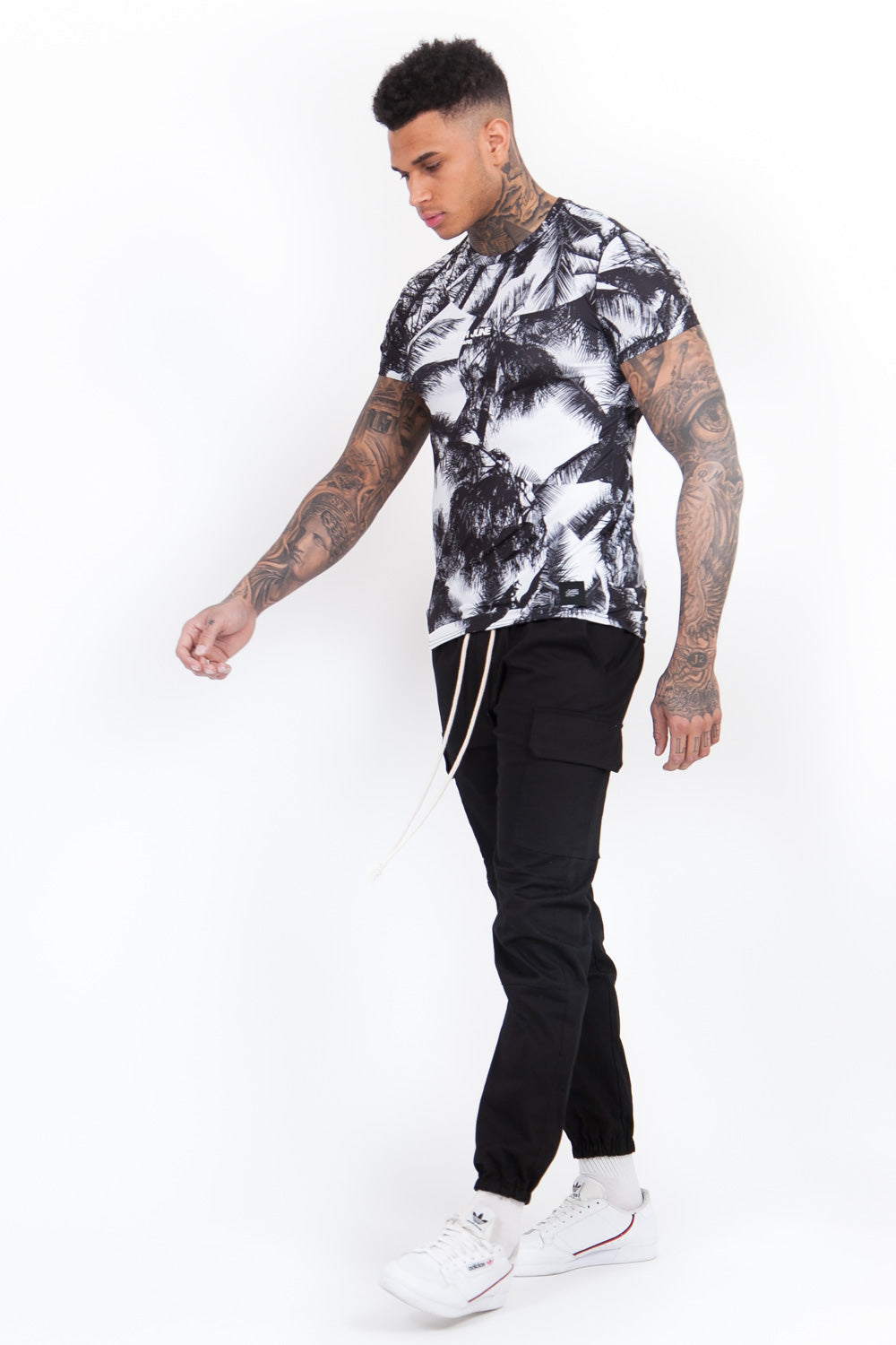 Sixth June - T-Shirt all-over palmiers noir blanc