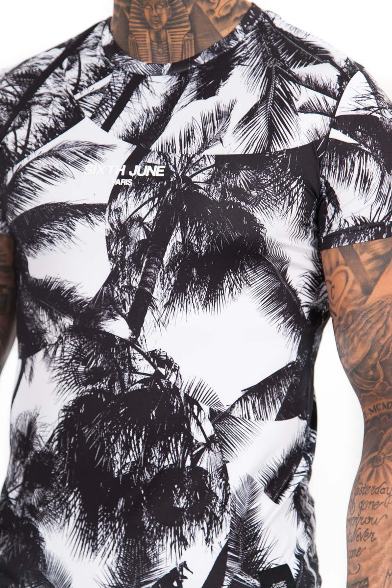 Sixth June - T-Shirt all-over palmiers noir blanc
