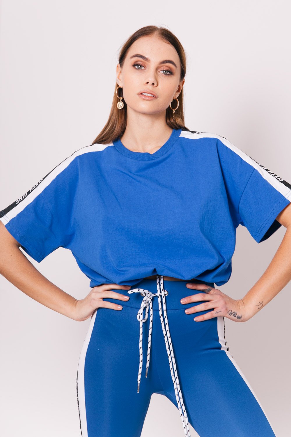 Taping Logo Cropped T-Shirt Blue