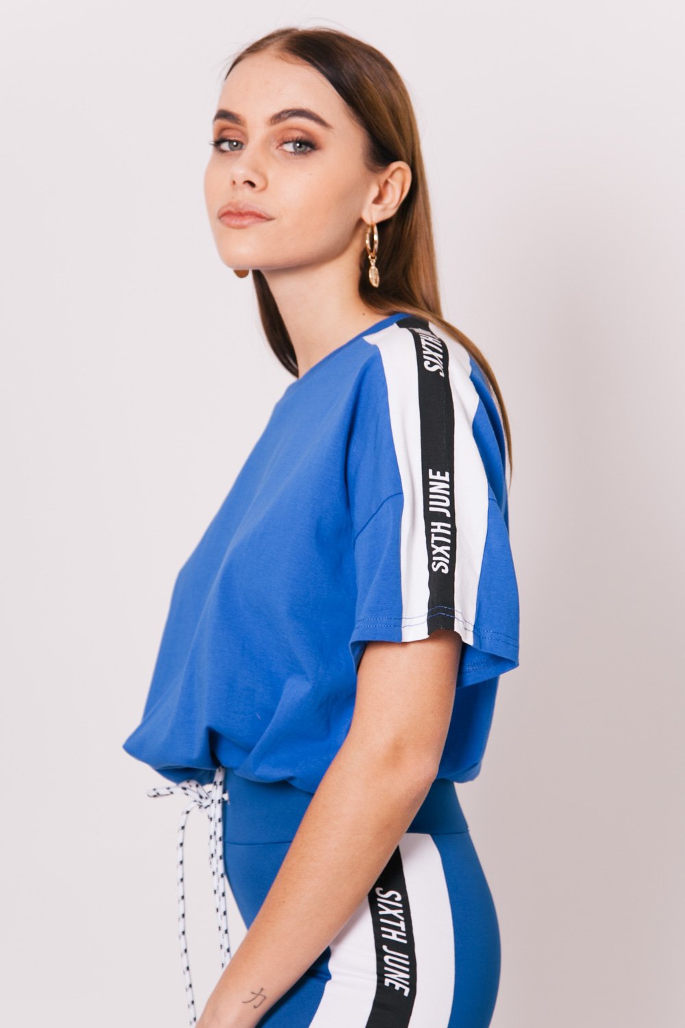 Taping Logo Cropped T-Shirt Blue