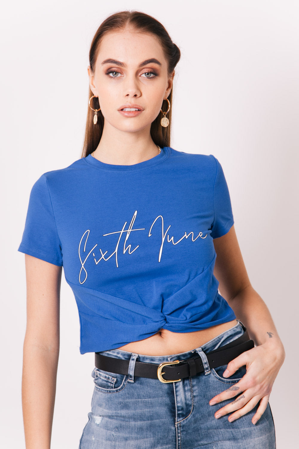 Sixth June - Crop-top noeud logo bleu