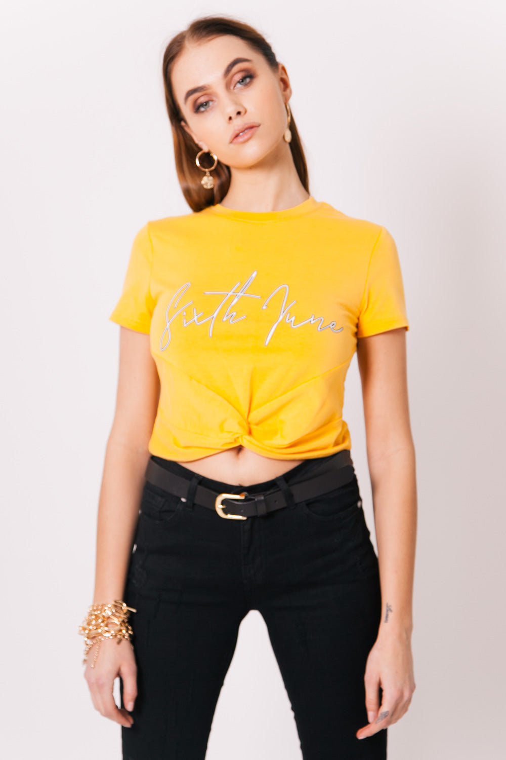 Sixth June - Crop-top noeud logo jaune