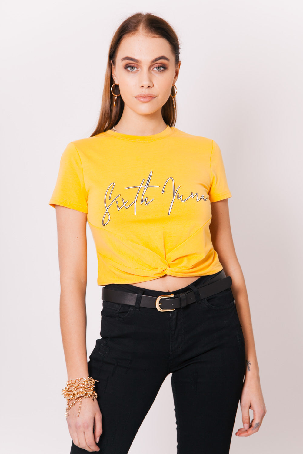 Sixth June - Crop-top noeud logo jaune