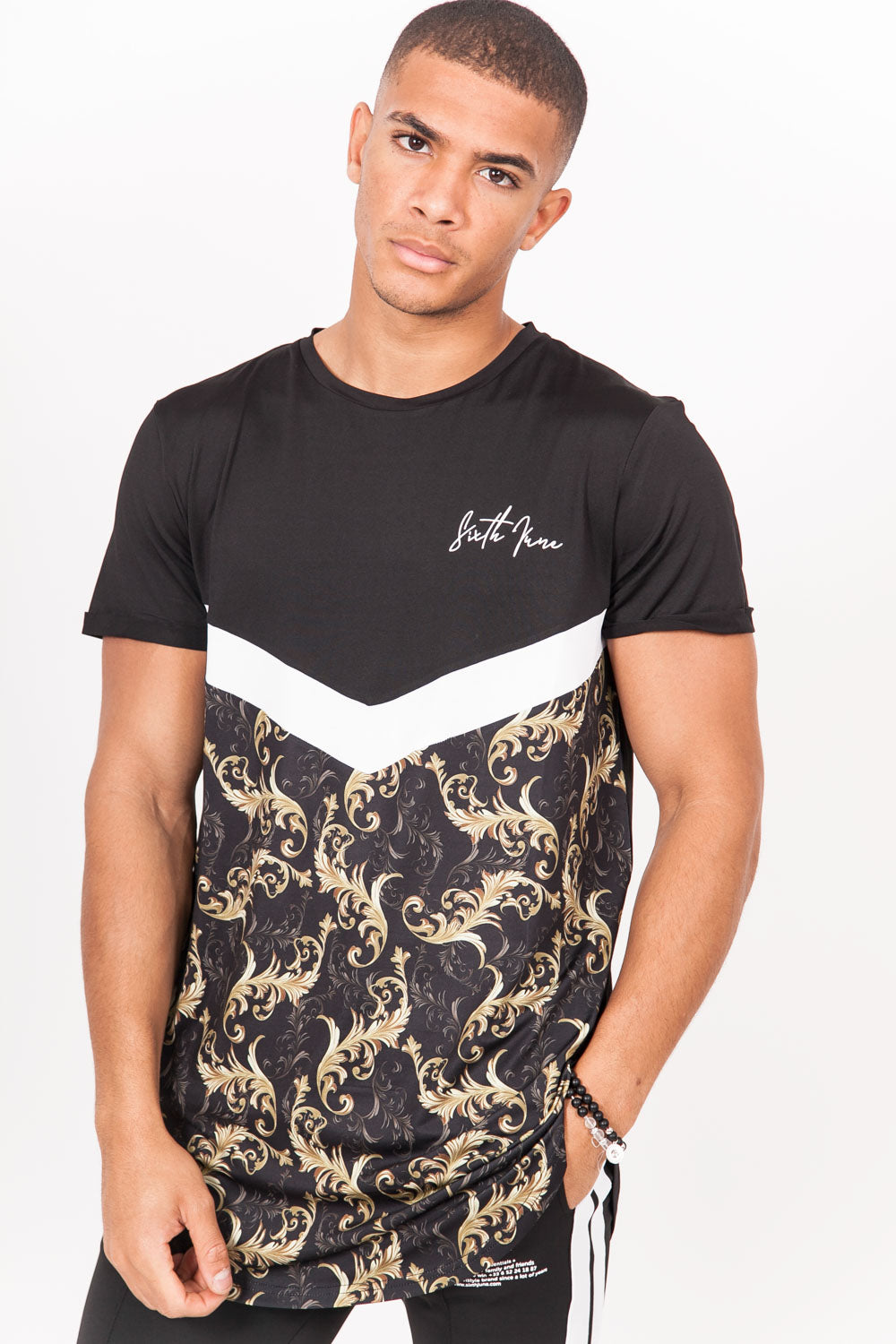 Sixth June - T-shirt oversize baroque noir blanc or