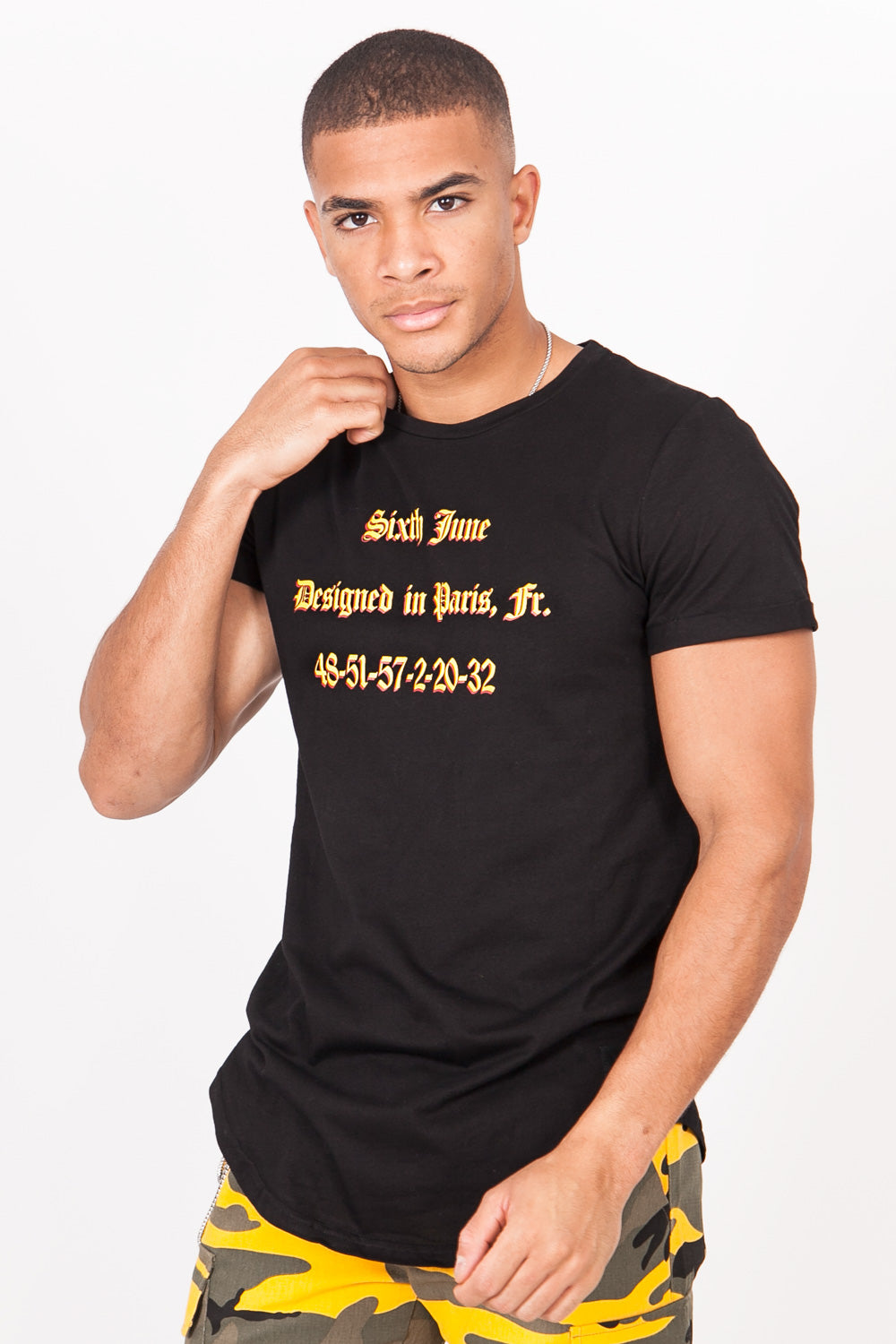 Sixth June - T-shirt gothique "designed in Paris" noir jaune