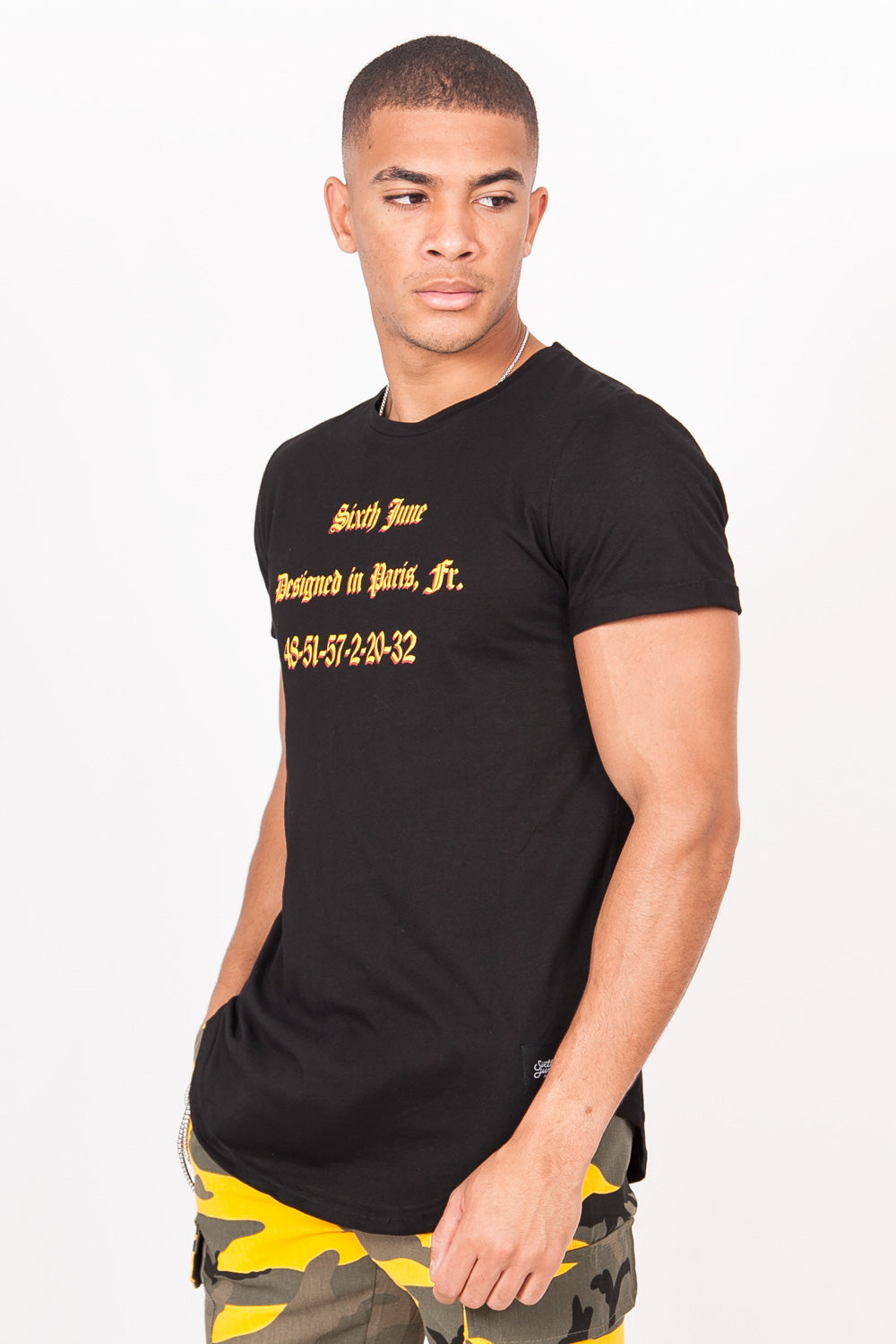 Sixth June - T-shirt gothique "designed in Paris" noir jaune