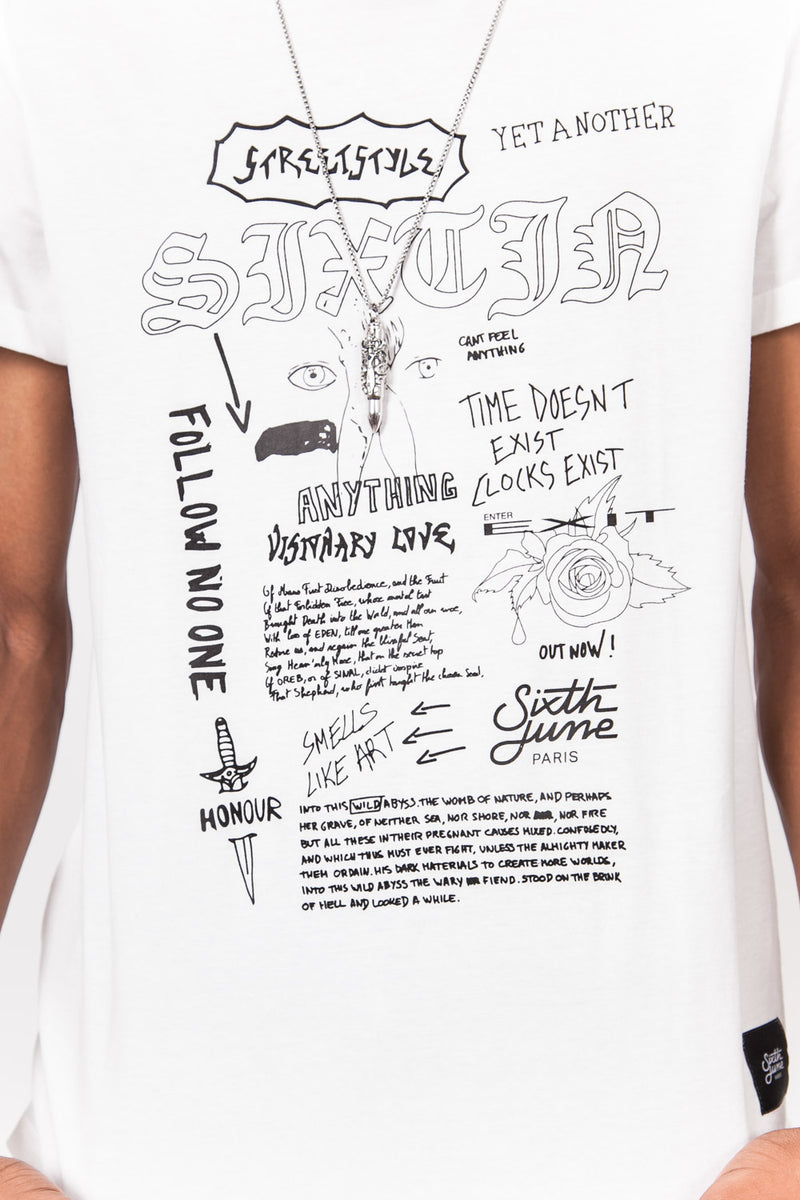 Sixth June - T-shirt grafitti gothique blanc