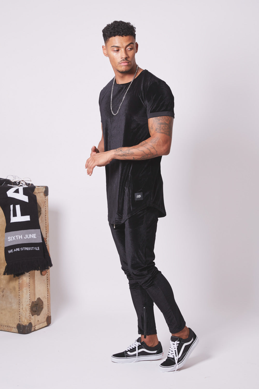 Sixth June - T-shirt tissu velours long noir