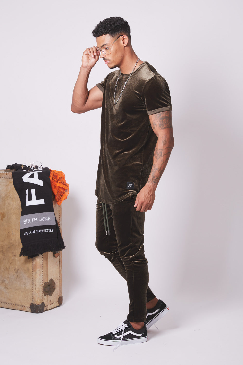 Sixth June - T-shirt tissu velours long kaki