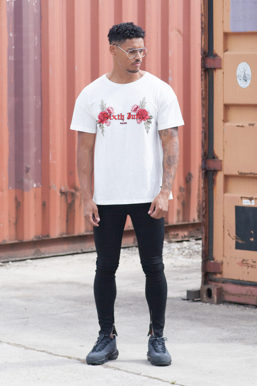 Sixth June - T-shirt brodé roses blanc