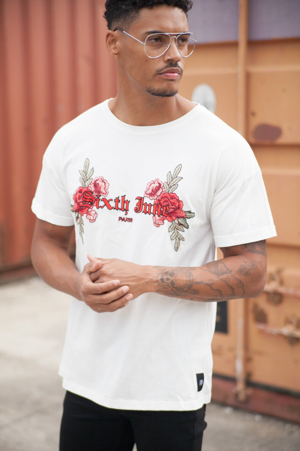 Sixth June - T-shirt brodé roses blanc