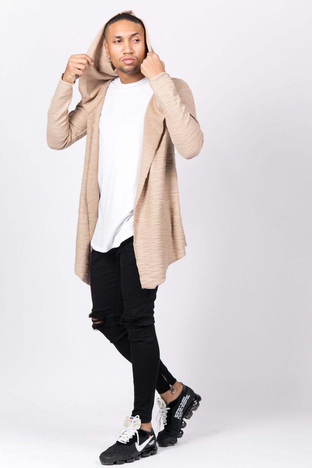 Beigefarbenes Cape aus geflammter Baumwolle