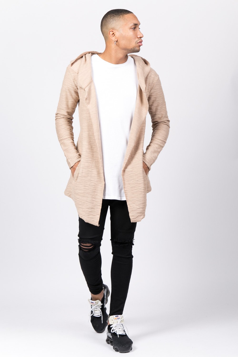 Beigefarbenes Cape aus geflammter Baumwolle