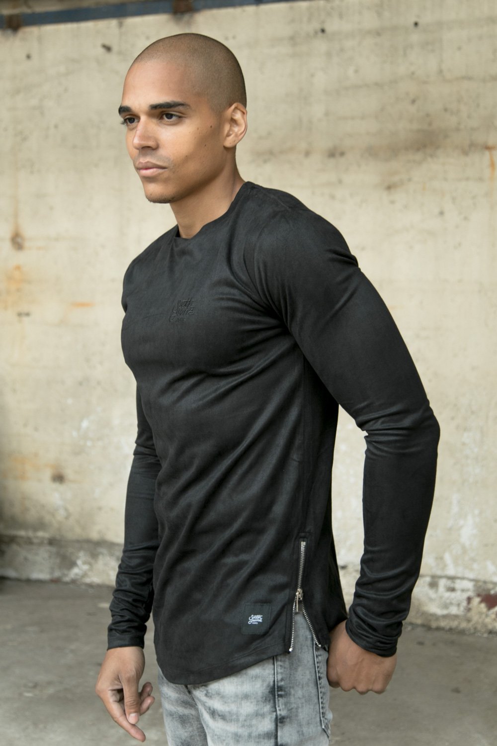 Suedette Logo Zips T-Shirt Black