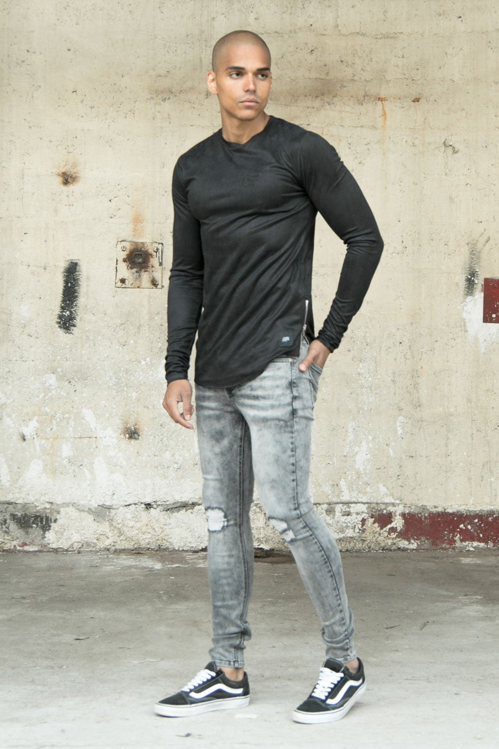 Suedette Logo Zips T-Shirt Black