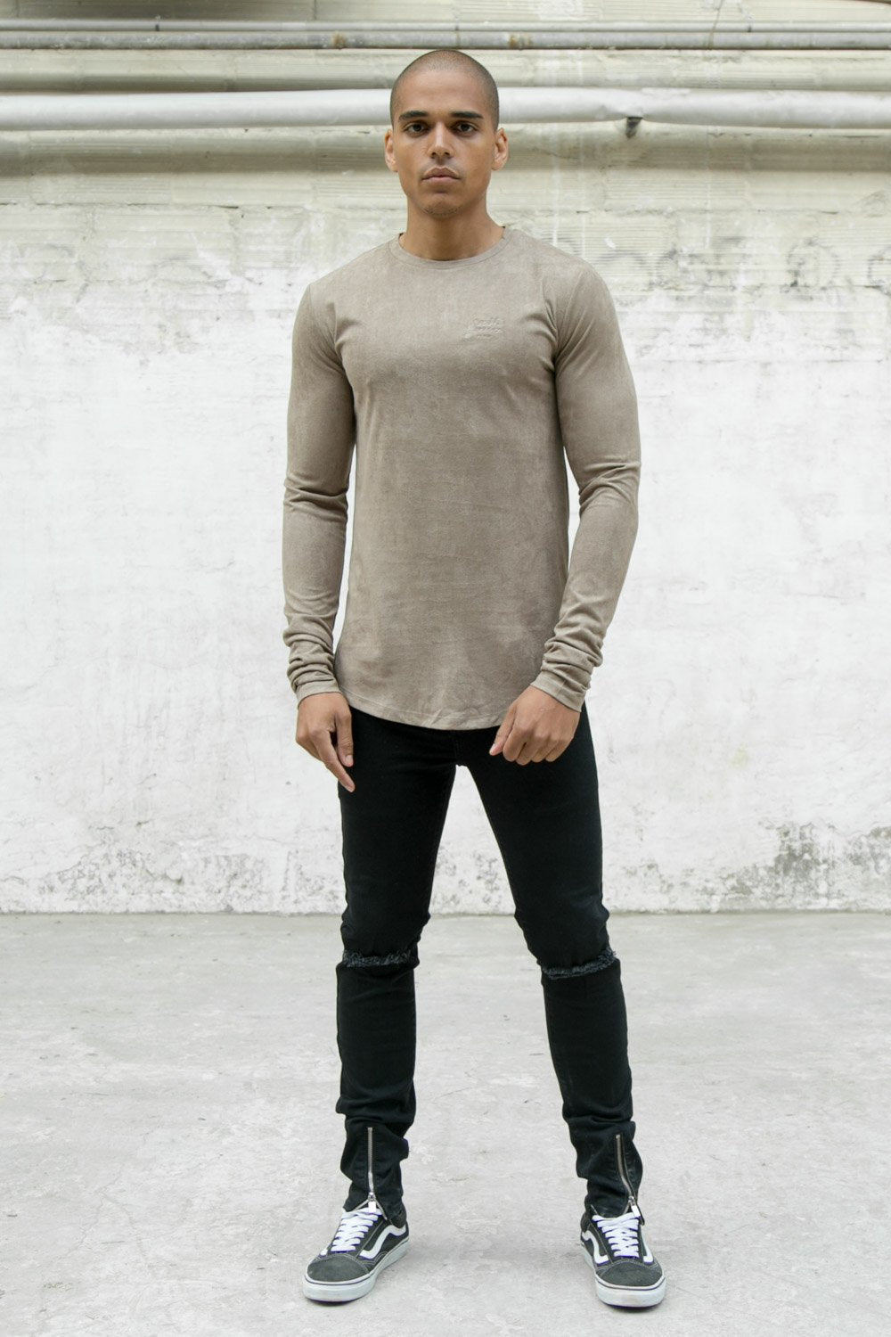 Suedette Zips Logo T-Shirt Taupe