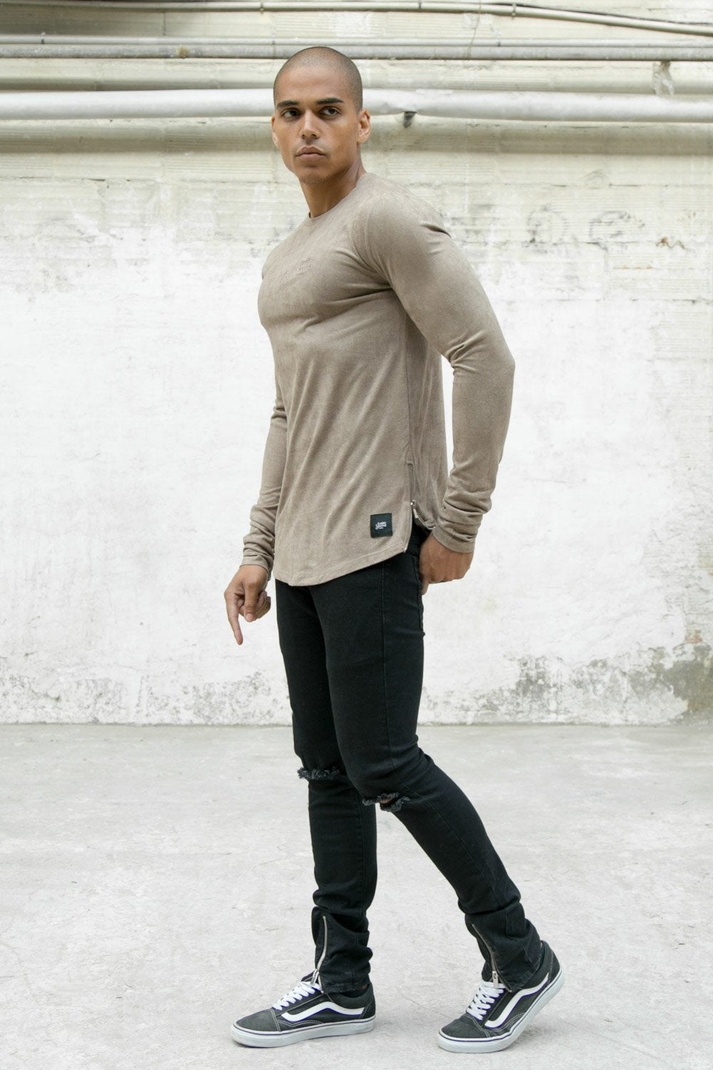 Suedette Zips Logo T-Shirt Taupe