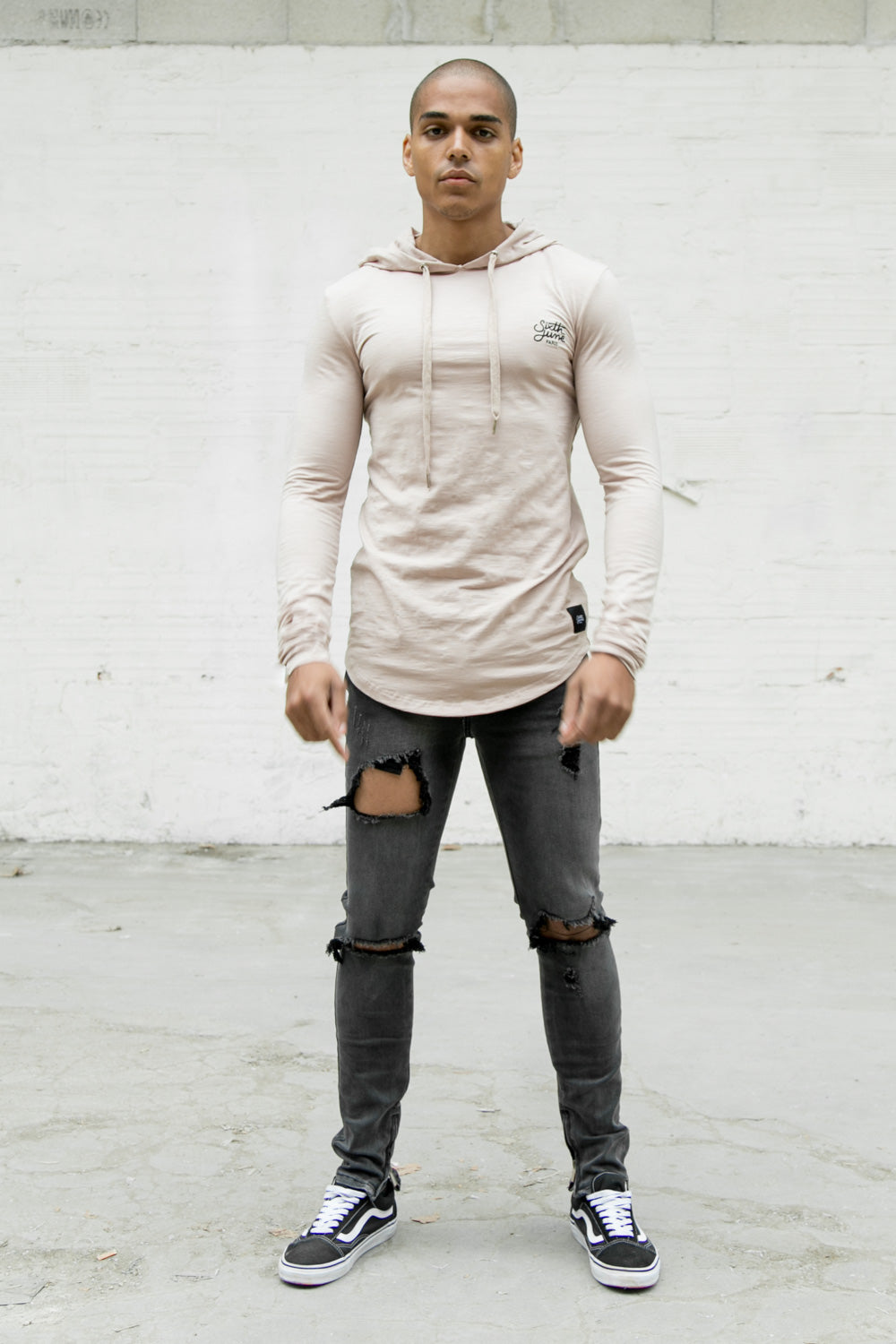 Sixth June - T-shirt capuche moulant logo rose clair