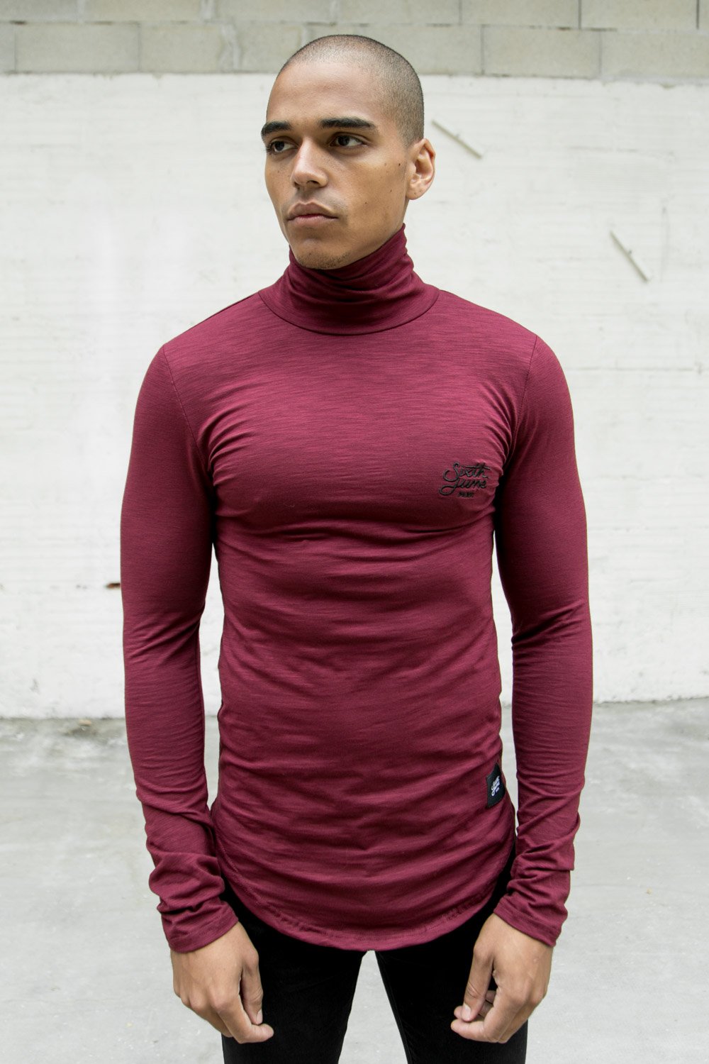 T-shirt col roulé moulant logo Rouge foncé