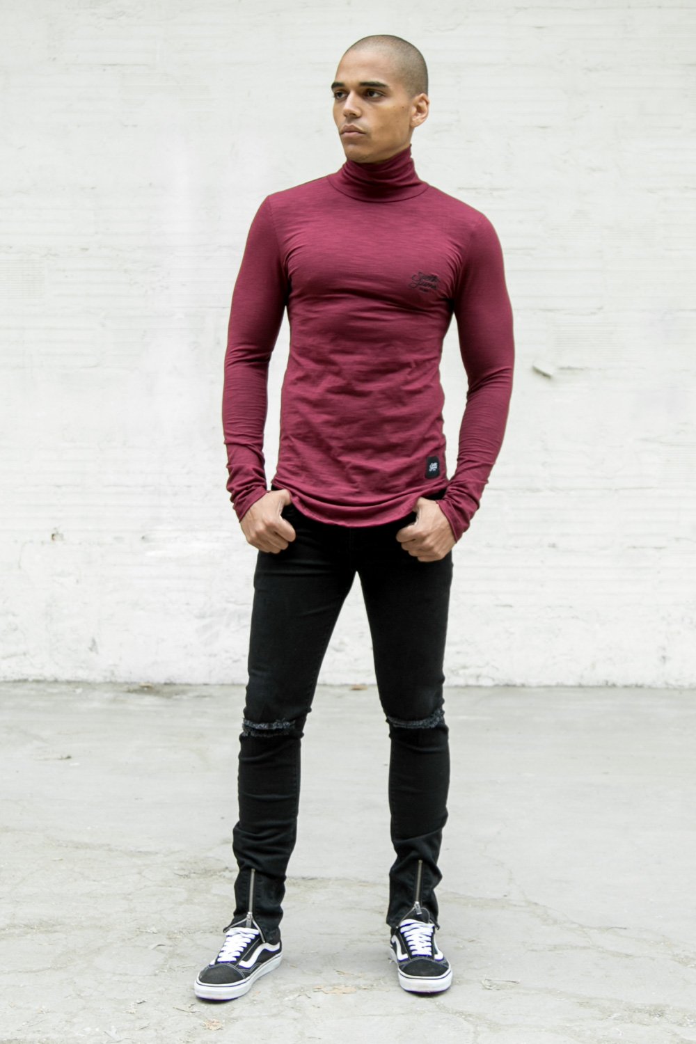 T-shirt col roulé moulant logo Rouge foncé