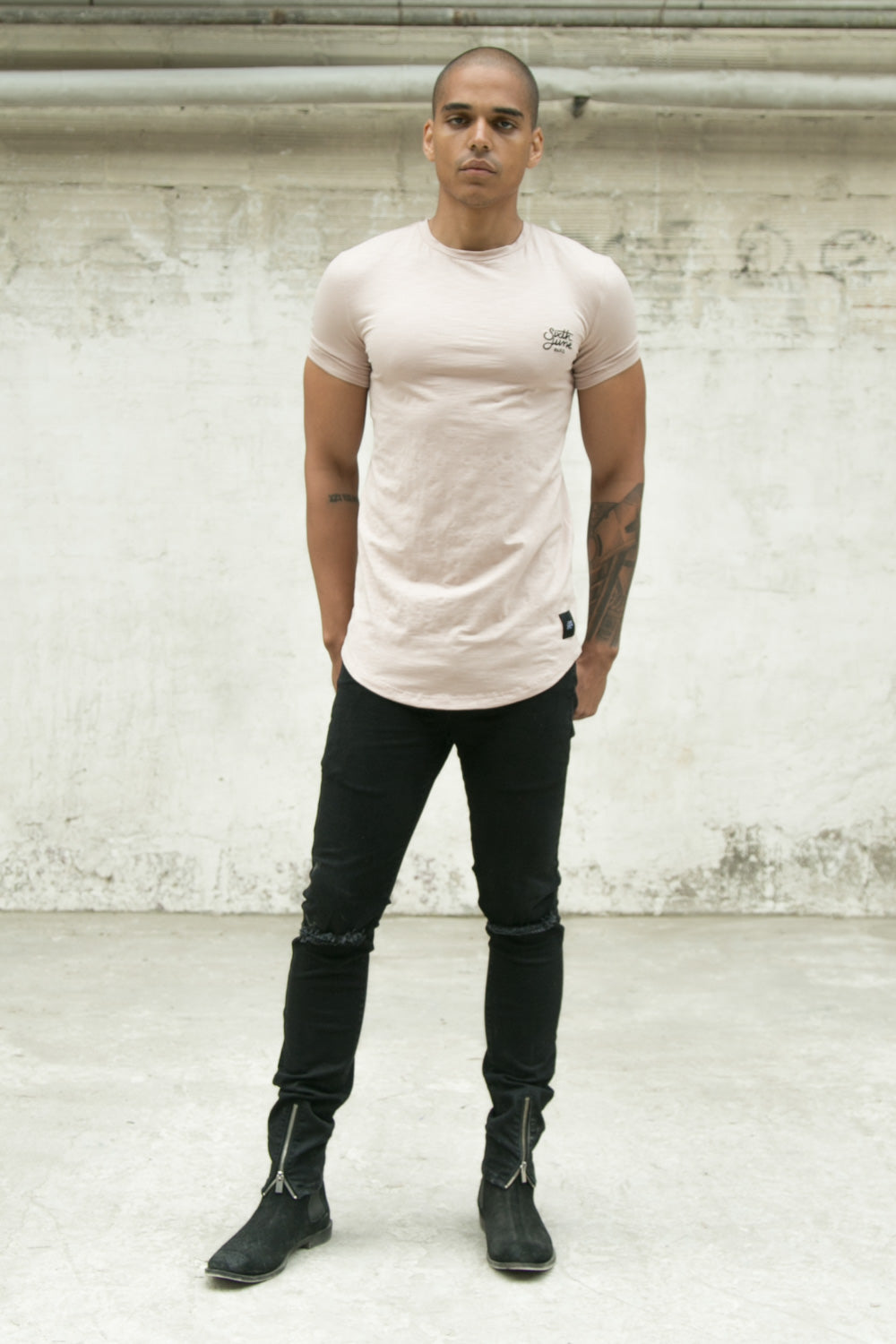 Sixth June - T-shirt moulant logo rose clair