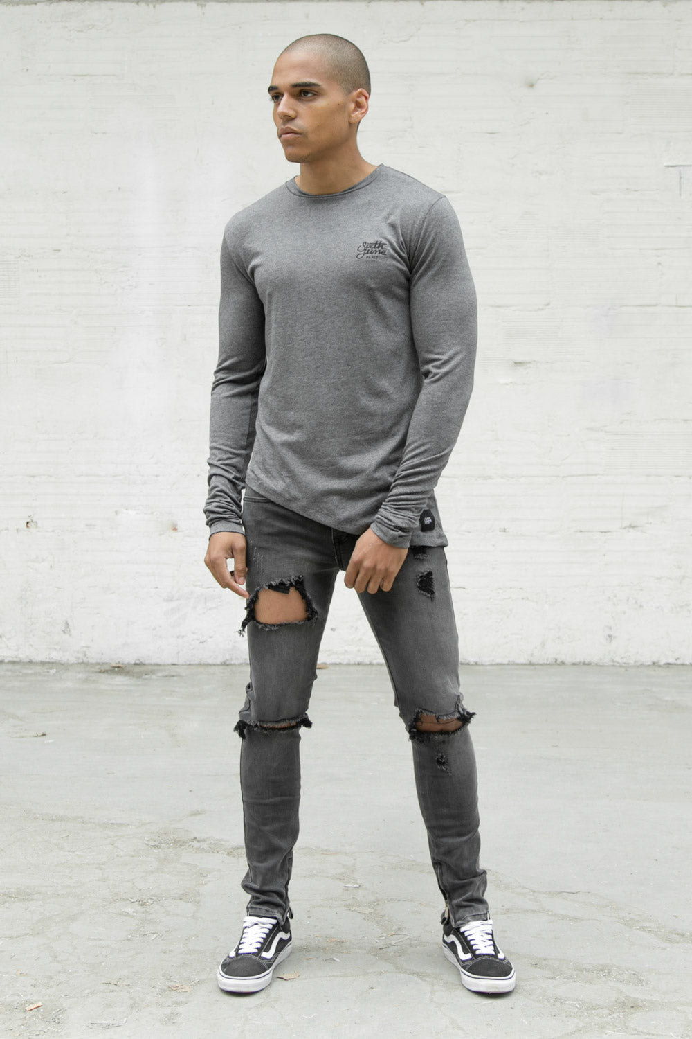 Sixth June - T-shirt ajusté asymétrique logo gris