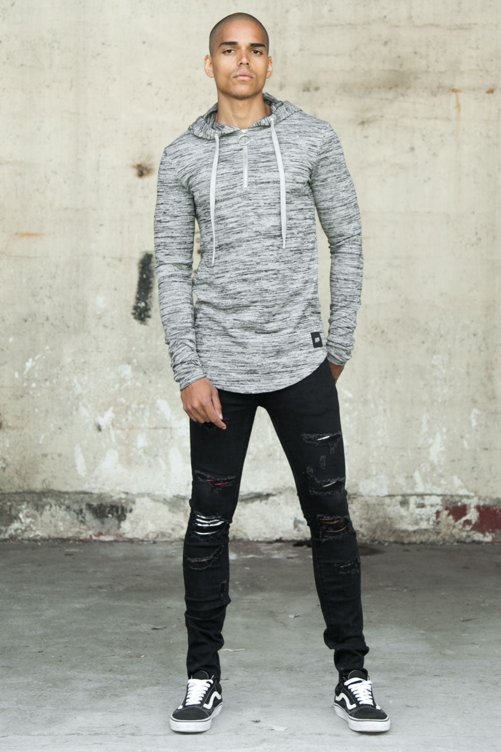 Sixth June - T-shirt ajusté capuche chiné gris