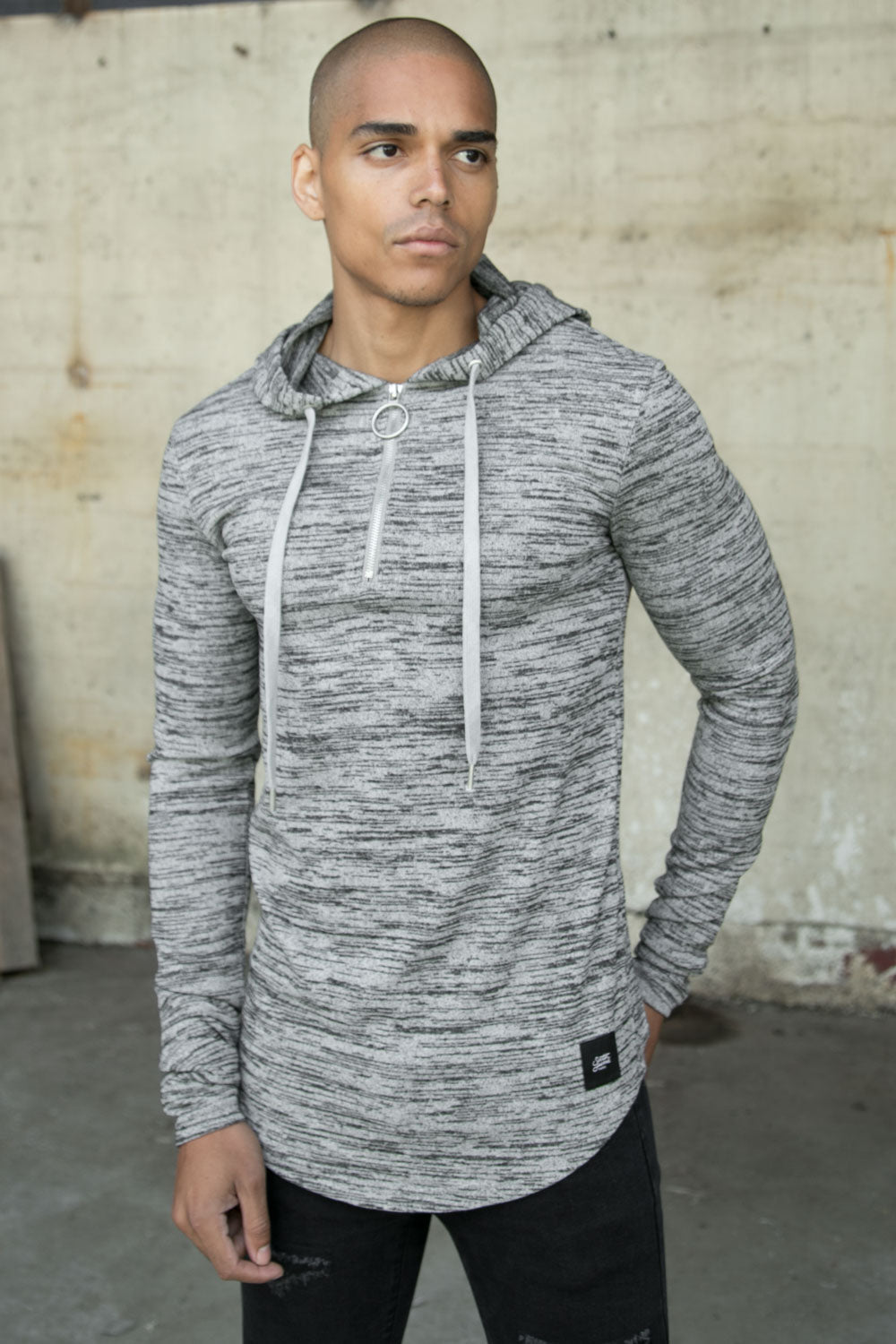 Sixth June - T-shirt ajusté capuche chiné gris