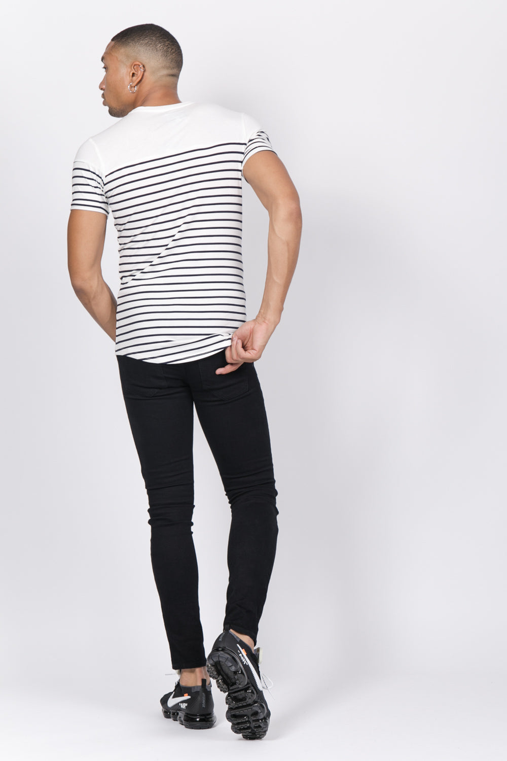 Sixth June - T-shirt marinière patchs rock blanc bleu