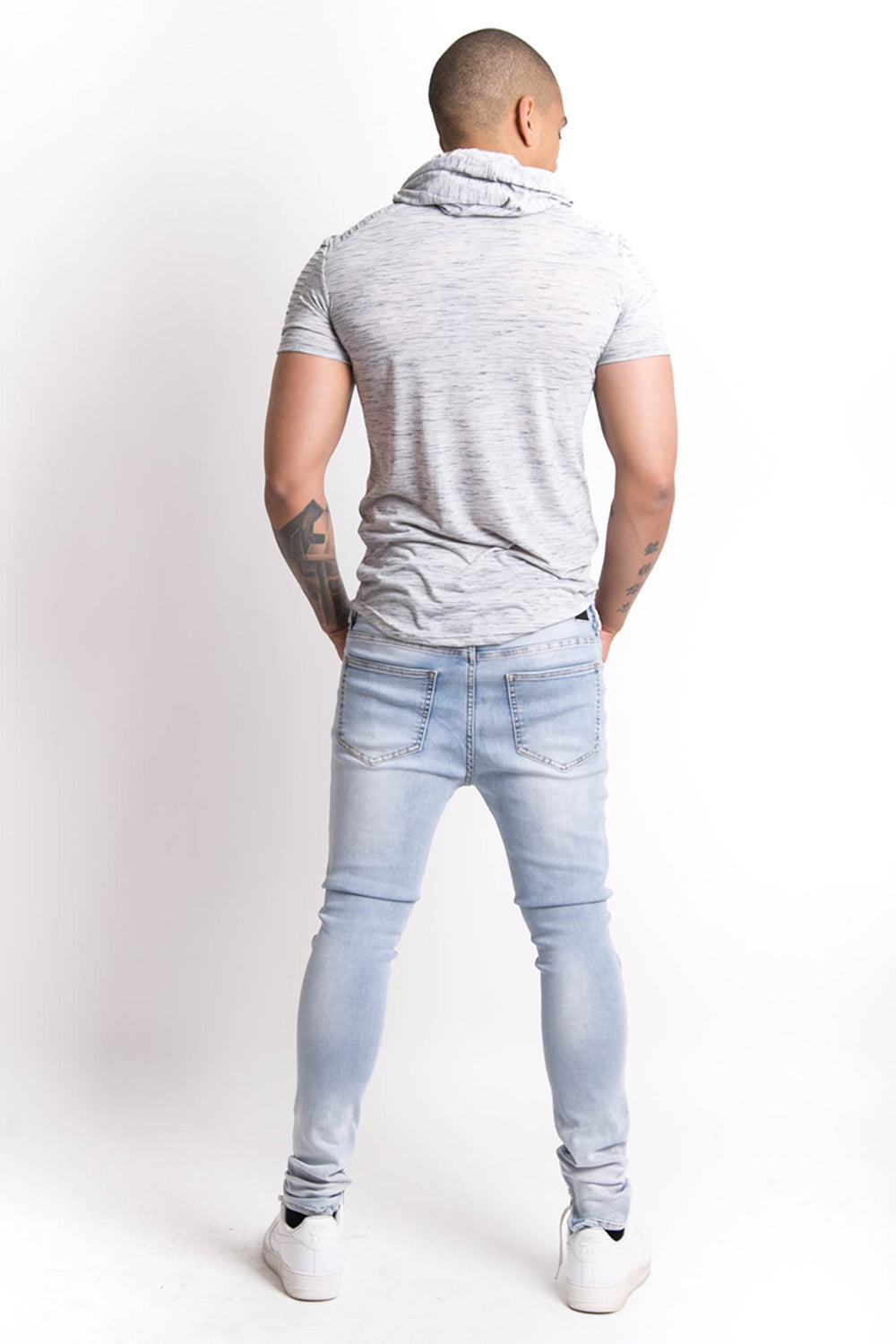 Sixth June - T-shirt chiné biker capuche gris