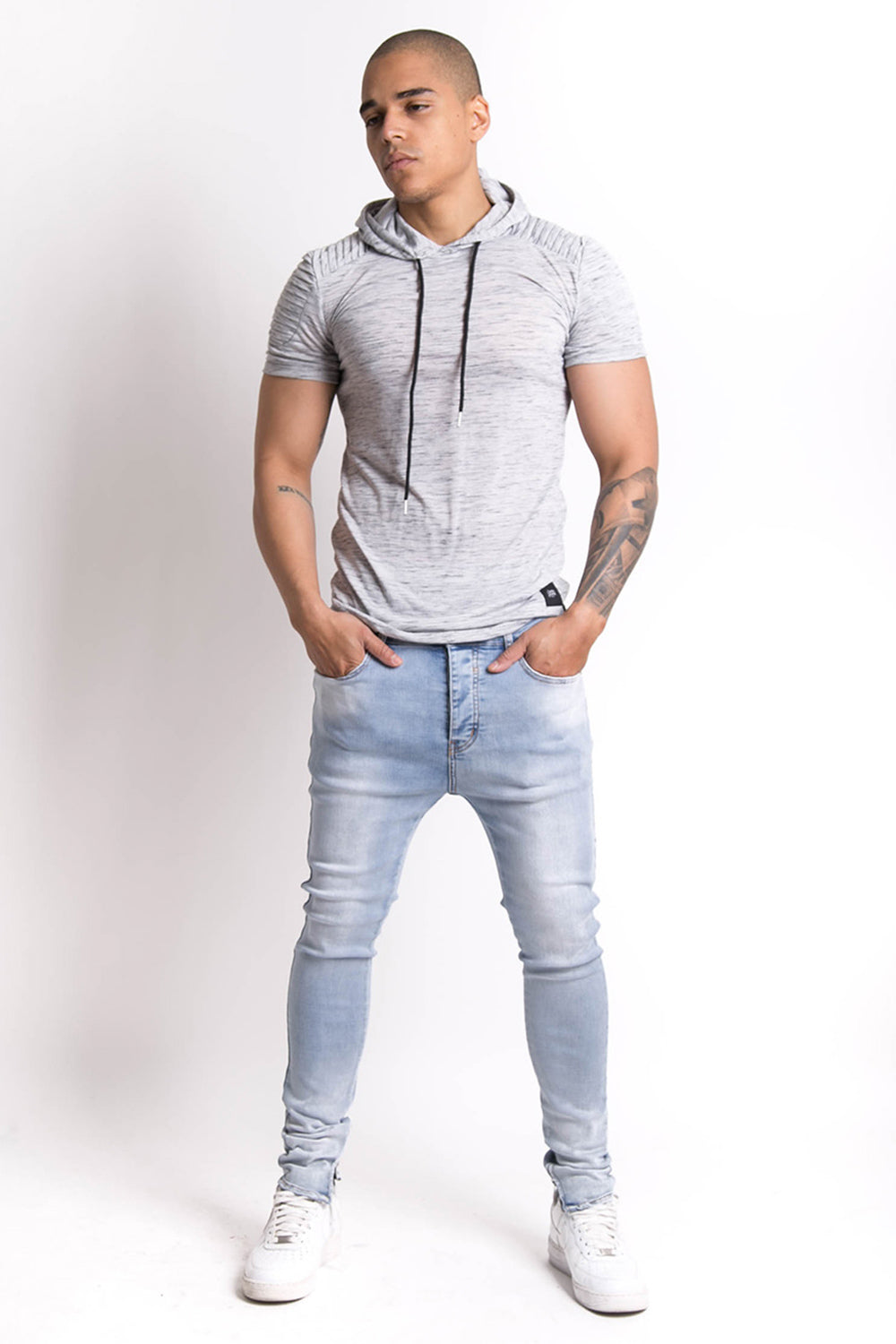 Sixth June - T-shirt chiné biker capuche gris