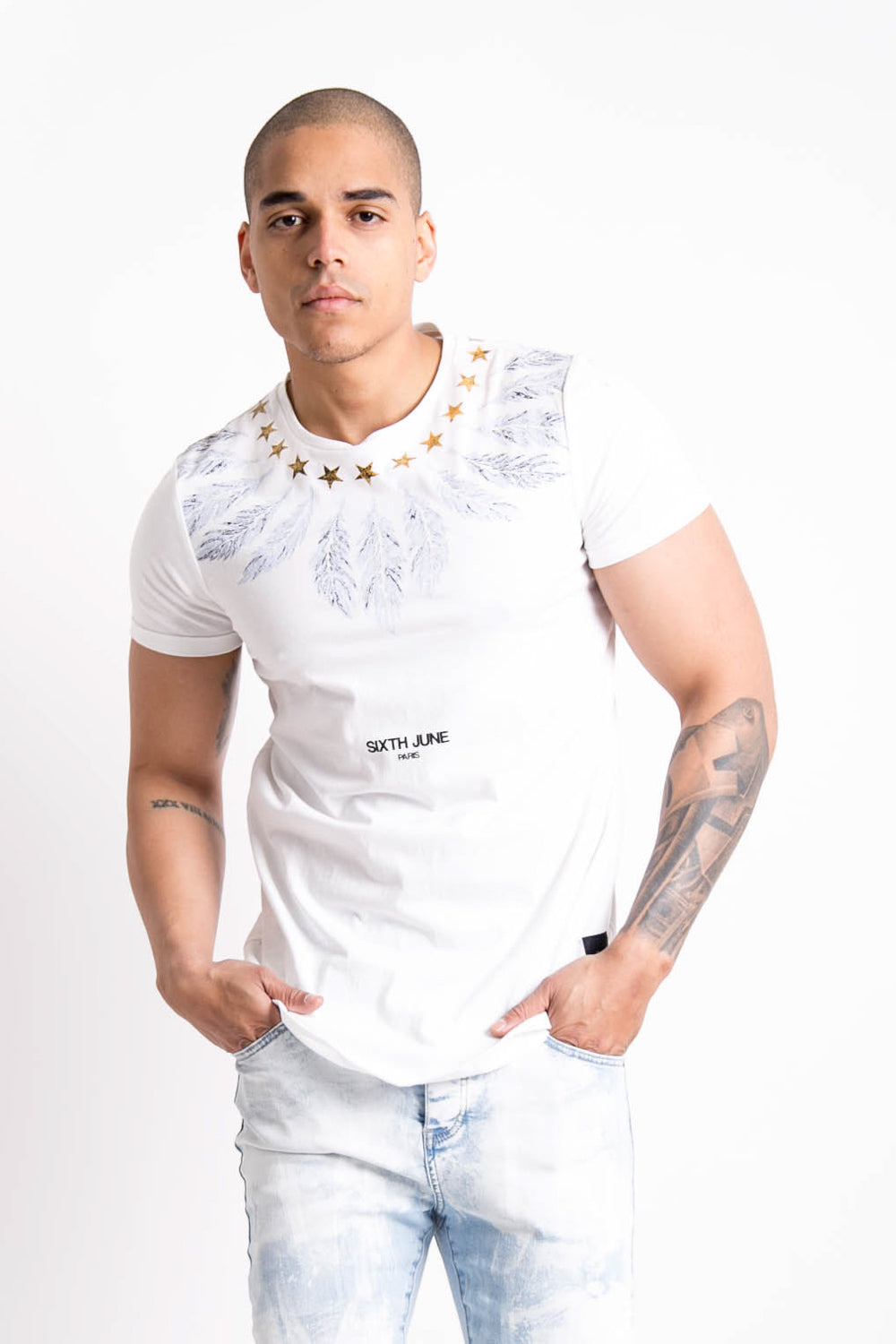 Sixth June - T-shirt col étoiles plumes blanc