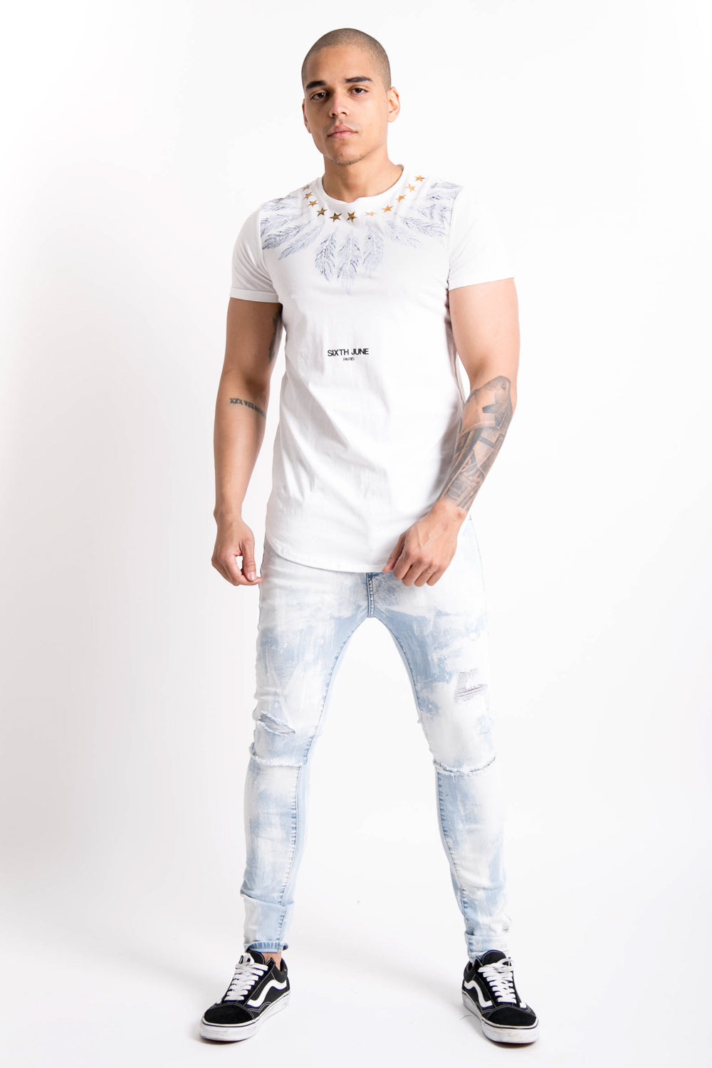 Sixth June - T-shirt col étoiles plumes blanc