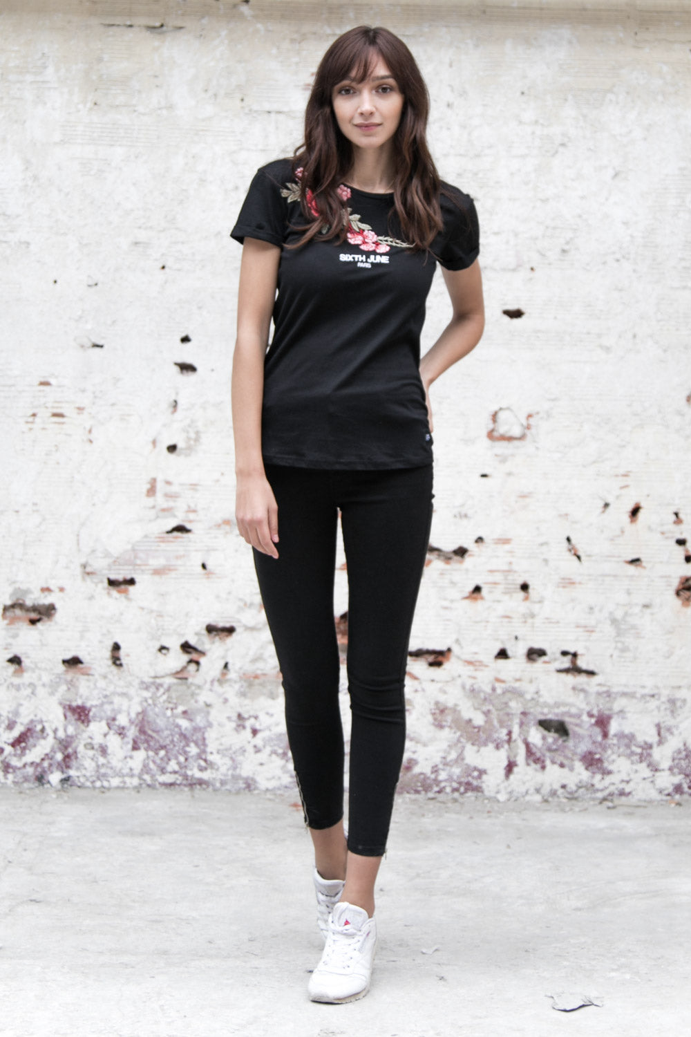 Sixth June - T-shirt brodé fleurs noir