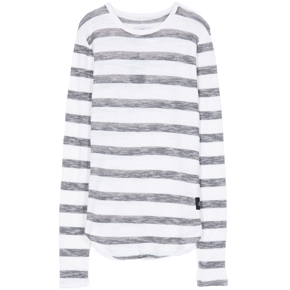 Sixth June - T-shirt rayures coton flammé manches longues blanc gris