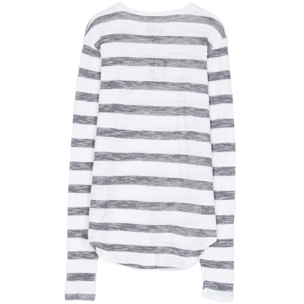 Sixth June - T-shirt rayures coton flammé manches longues blanc gris