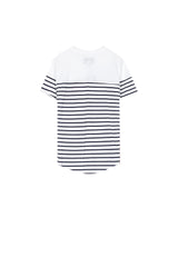 Sixth June - T-shirt marinière patchs rock blanc bleu