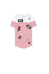 Sixth June - T-shirt marinière patchs rock blanc rouge