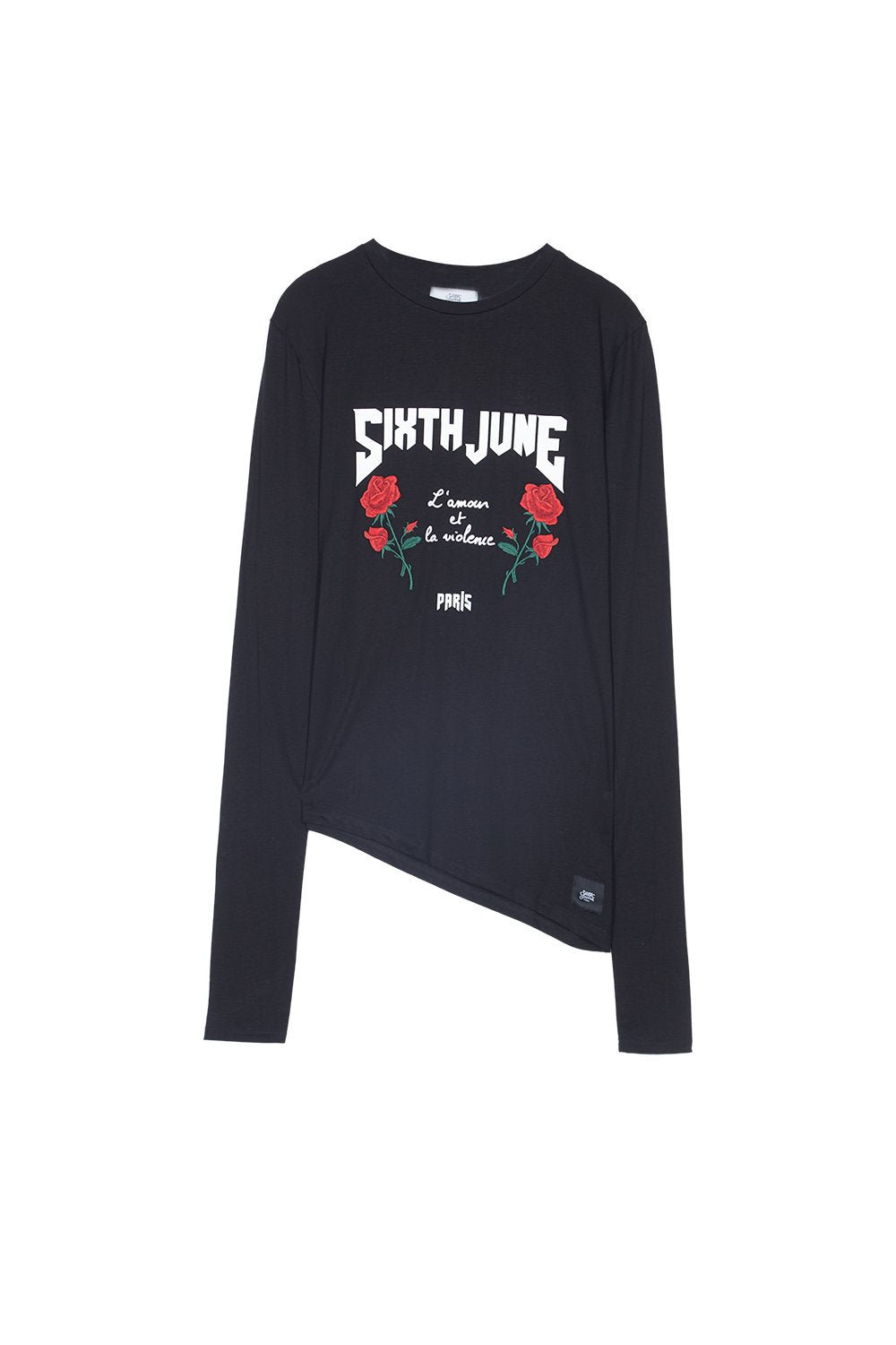 Schwarzes, langärmliges T-Shirt „Love Violence“.