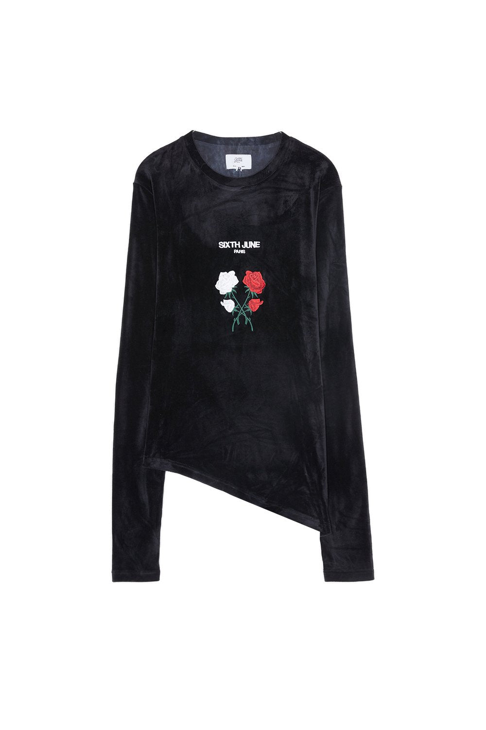 T-shirt asymétrique velours roses noir