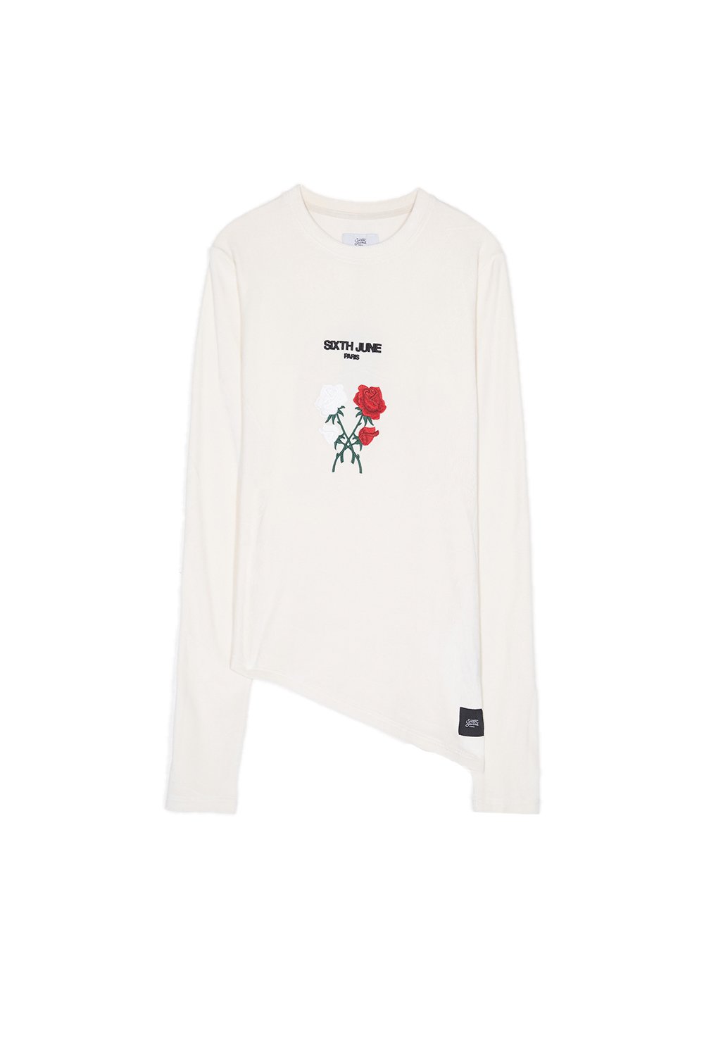 Roses Velvet Asymmetric T-Shirt White