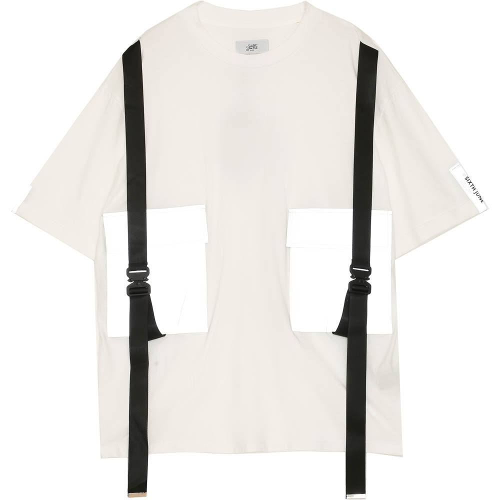 Sixth June - T-shirt double poches sangle blanc
