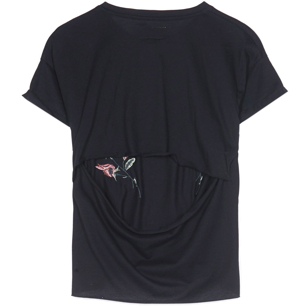 Sixth June - T-shirt ouvert roses guêpes noir