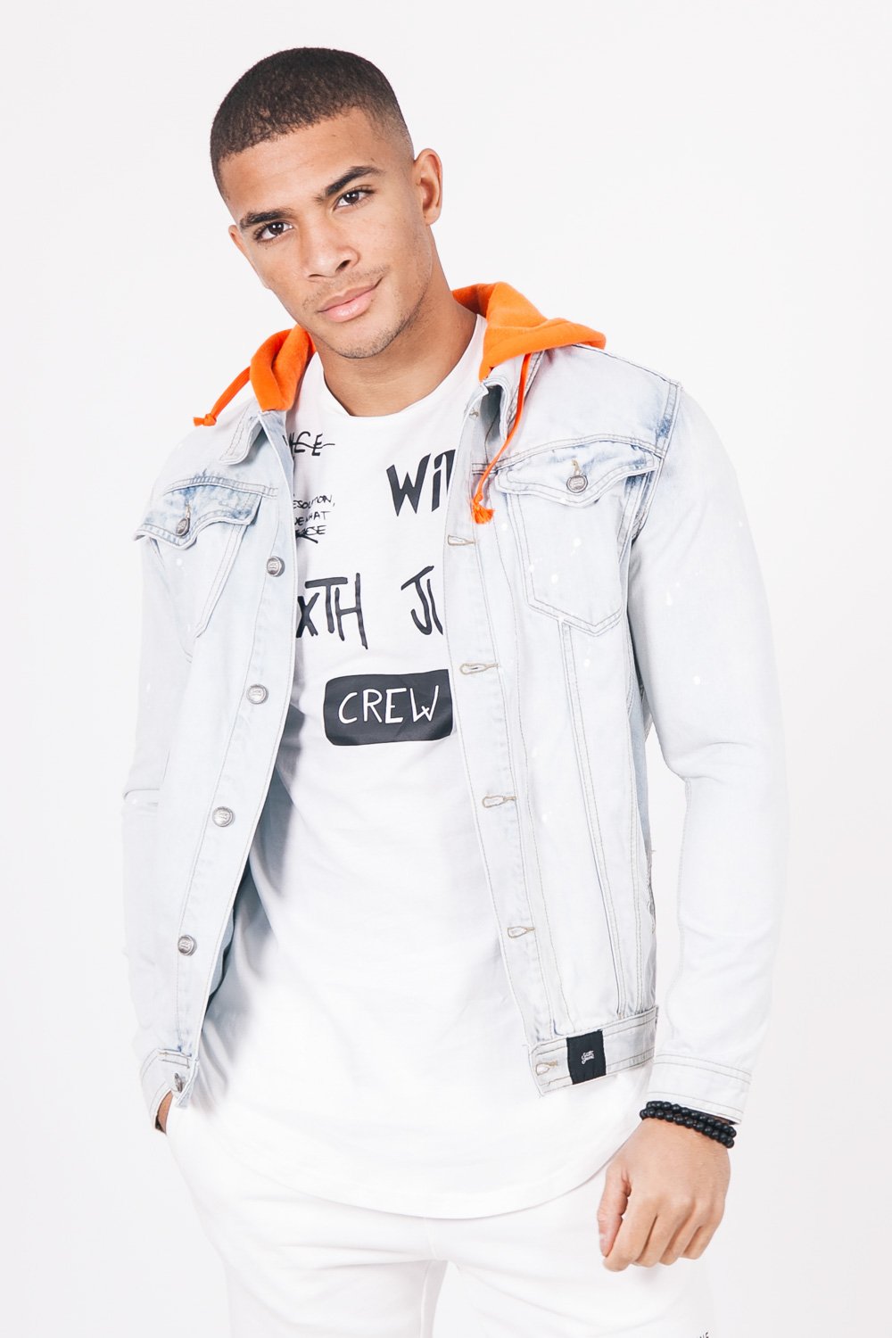 Denim Hooded Jacket Blue Orange