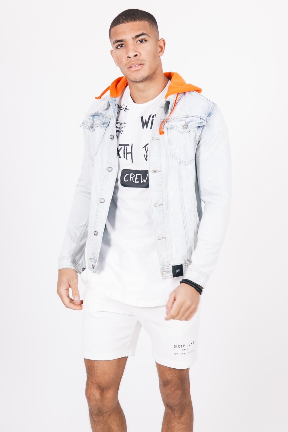 Denim Hooded Jacket Blue Orange