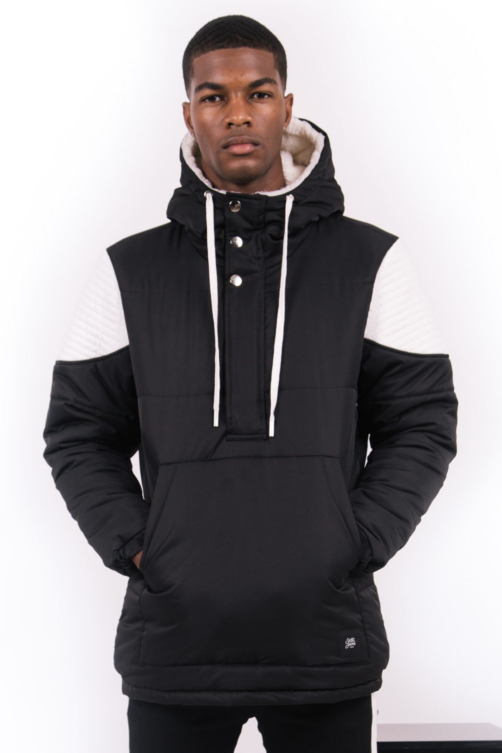 Sixth June - Doudoune biker demi zip noir blanc