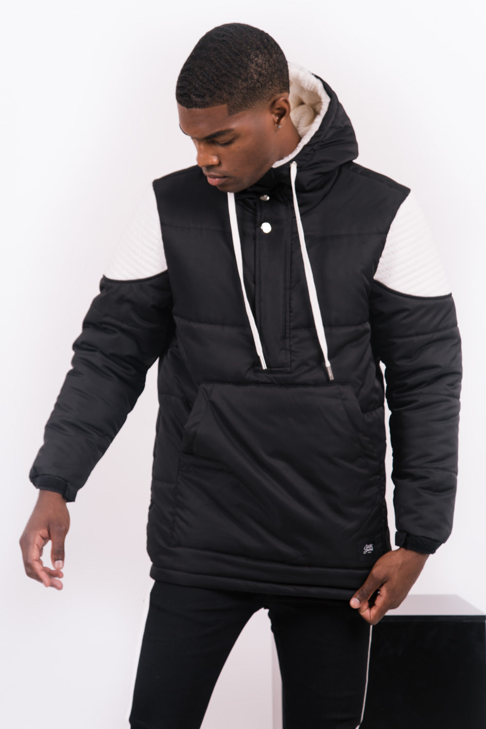 Sixth June - Doudoune biker demi zip noir blanc